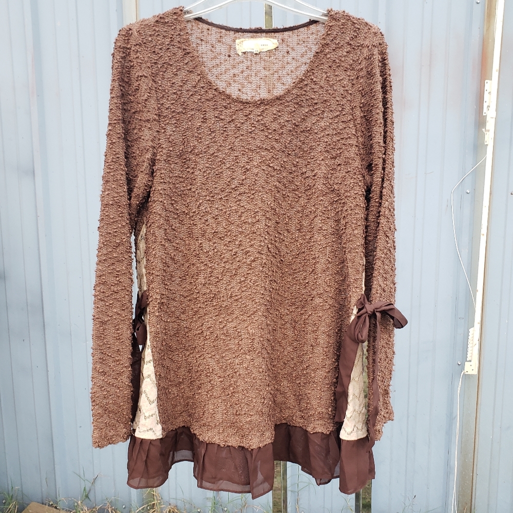 A'reve Boho OpenKnit Mixed Popcorn Tunic/Dress M